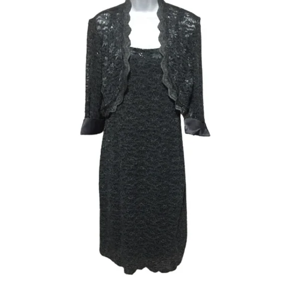R & M Richards | Dresses | R M Richards 2 Piece Charcoal Gray Lace Dress  With Coat Size New | Poshmark